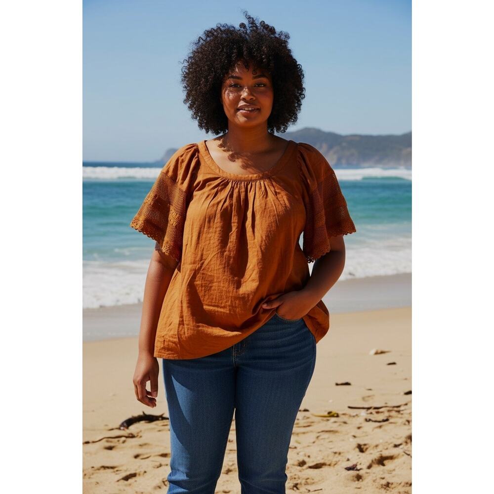 Old Navy Boho Festival Blouse Womens 2X Crochet Sleeve Cottagecore Top